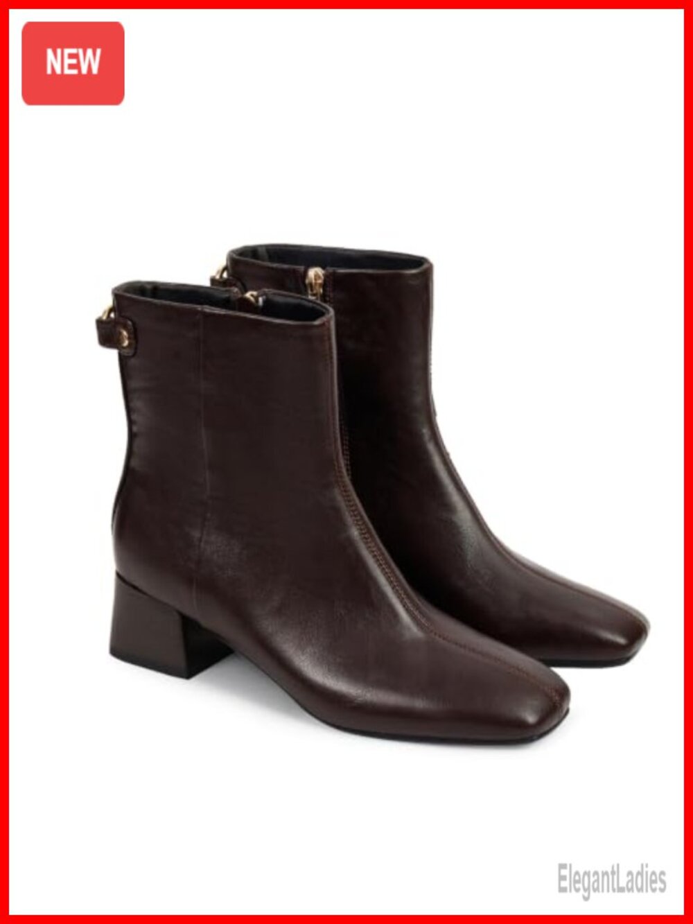Womens Faux Leather Ankle Boots Square Toe Low Chunky Block Heel Side Zip